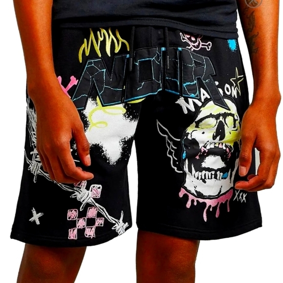 Maison Noir Skull Jogger Shorts, Medium, Black - Picture 3 of 6